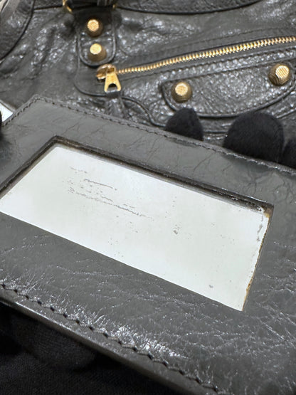Balenciaga Dark Gray Leather Motocross City Giant Shoulder Bag with Strap
