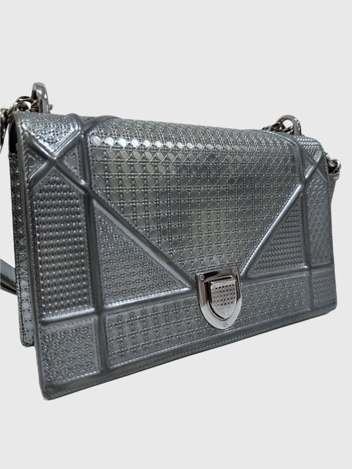 Christian Dior Metallic Patent Micro-Cannage Medium Diorama Flap Bag