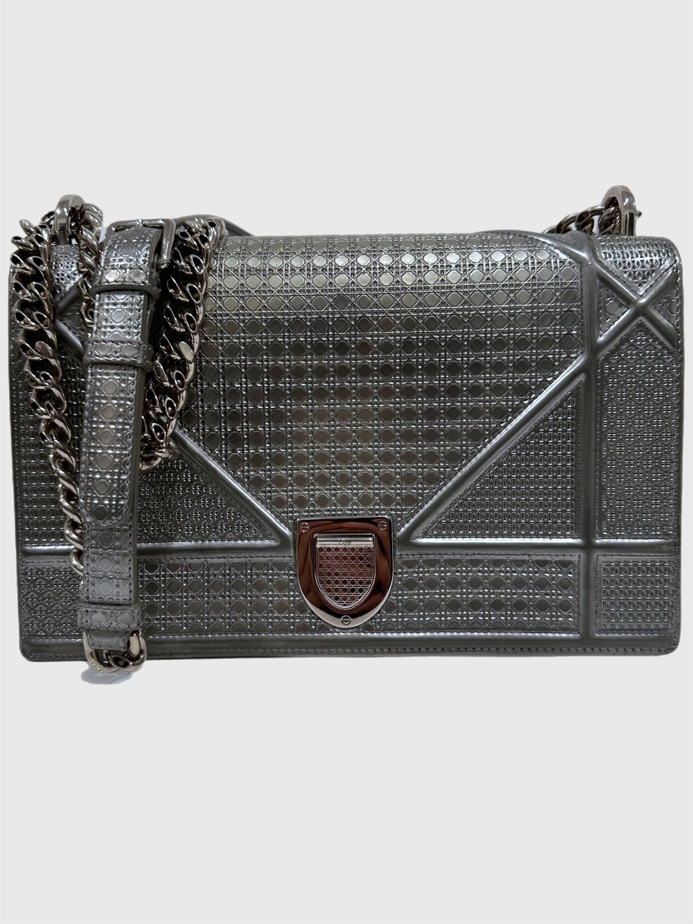 Christian Dior Metallic Patent Micro-Cannage Medium Diorama Flap Bag