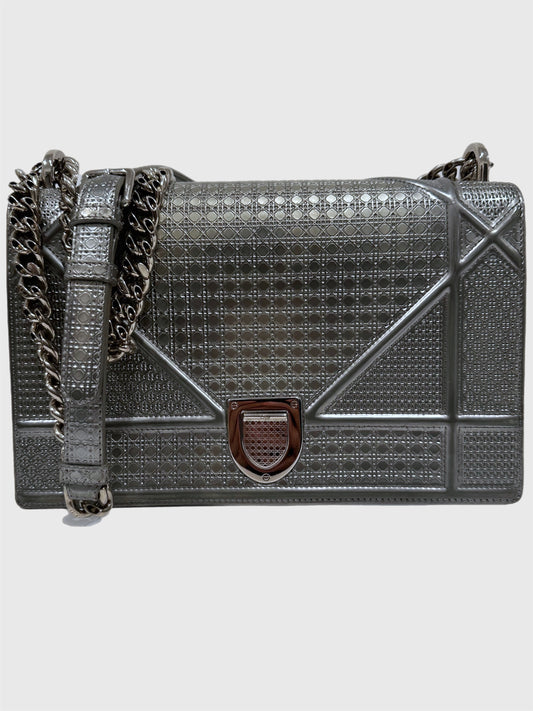 Christian Dior Metallic Patent Micro-Cannage Medium Diorama Flap Bag