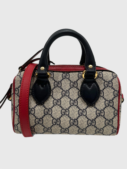 Gucci GG Boston Supreme Beige Canvas Navy Handles Crossbody Mini Bag