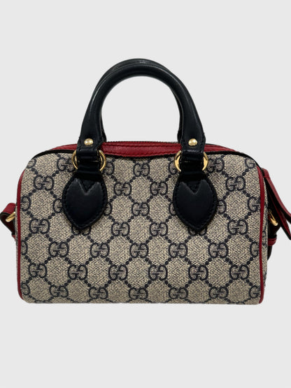 Gucci GG Boston Supreme Beige Canvas Navy Handles Crossbody Mini Bag