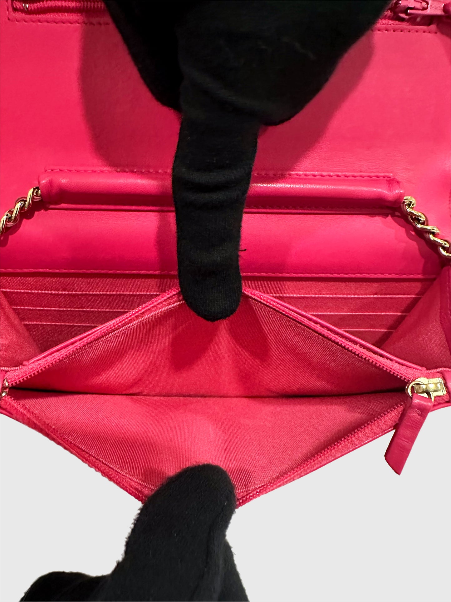 Chanel Pink Lambskin Leather Chevron Crossbody Wallet on Chain WOC