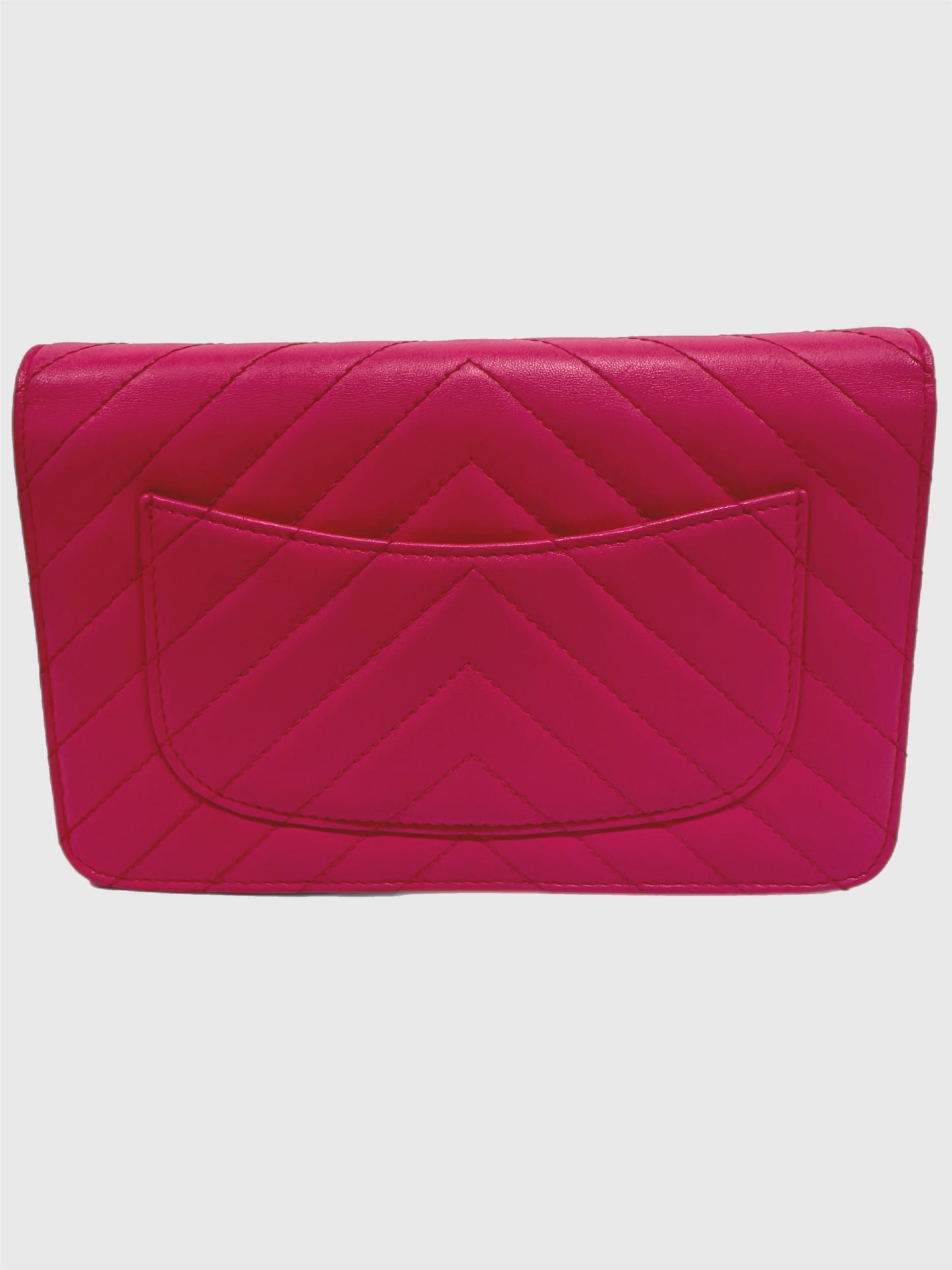 Chanel Pink Lambskin Leather Chevron Crossbody Wallet on Chain WOC