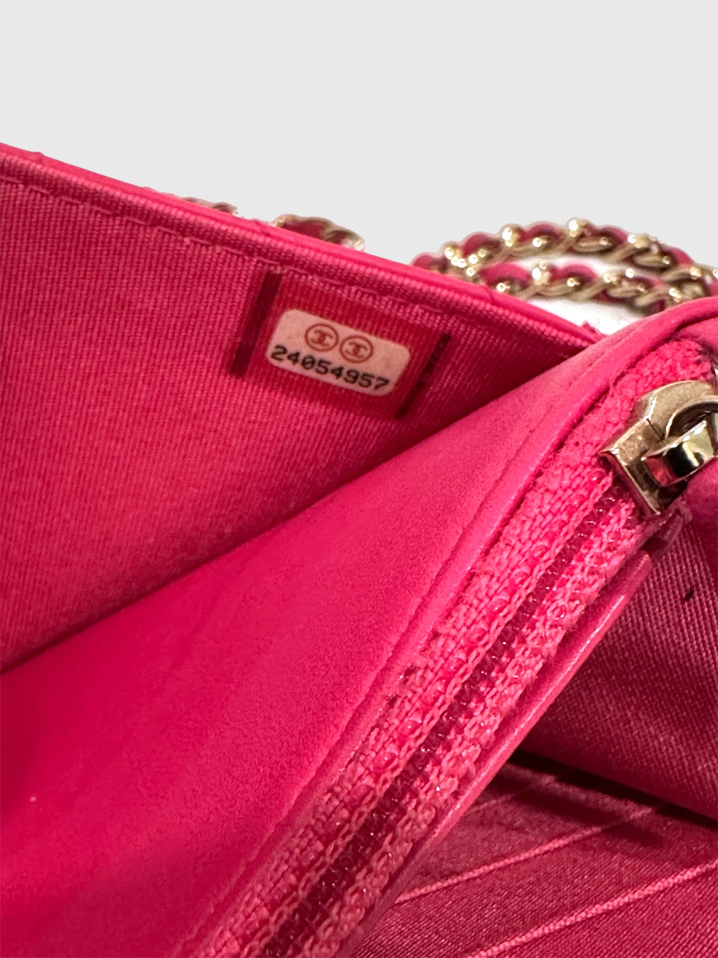 Chanel Pink Lambskin Leather Chevron Crossbody Wallet on Chain WOC