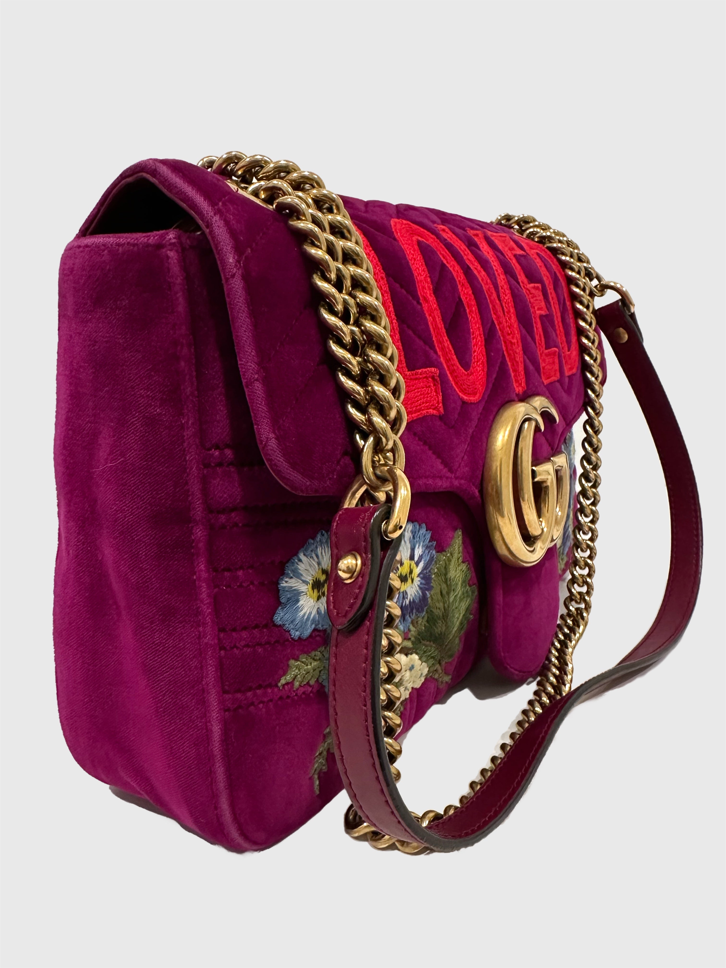 Gucci Marmont Purple Loved Embroidered Floral Medium Bag