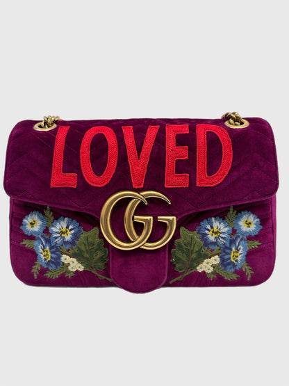 Gucci Marmont Purple Loved Embroidered Floral Medium Bag