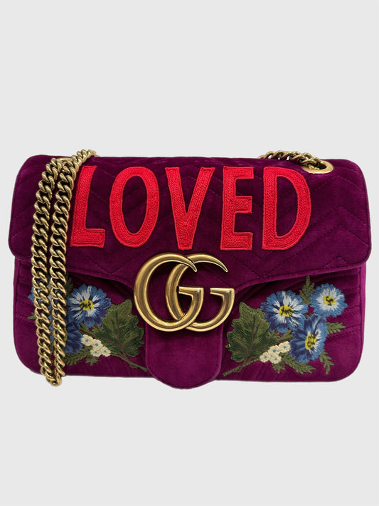 Gucci Marmont Purple Loved Embroidered Floral Medium Bag