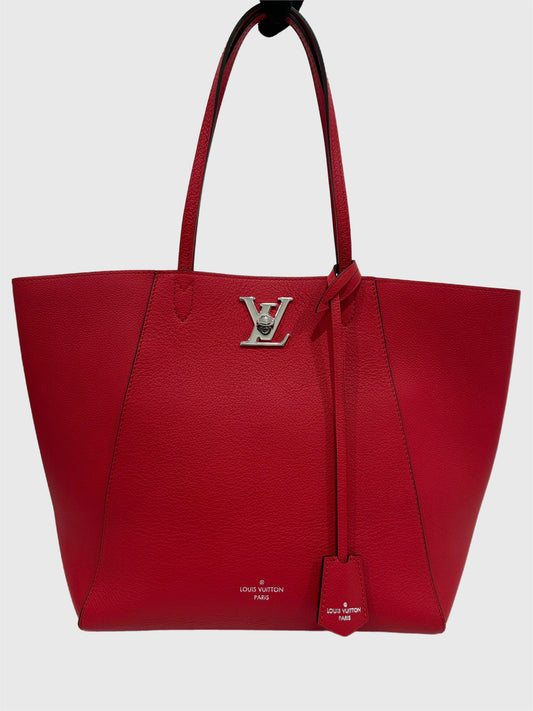 Louis Vuitton Lockme Cabas Red Leather Tote Shoulder Bag