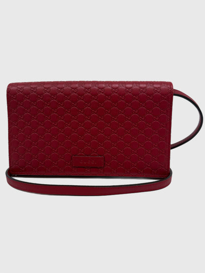 Gucci Red Microguccissima GG Leather Crossbody Strap Wallet