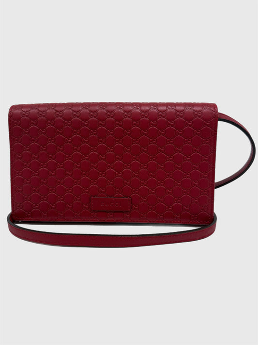 Gucci Red Microguccissima GG Leather Crossbody Strap Wallet
