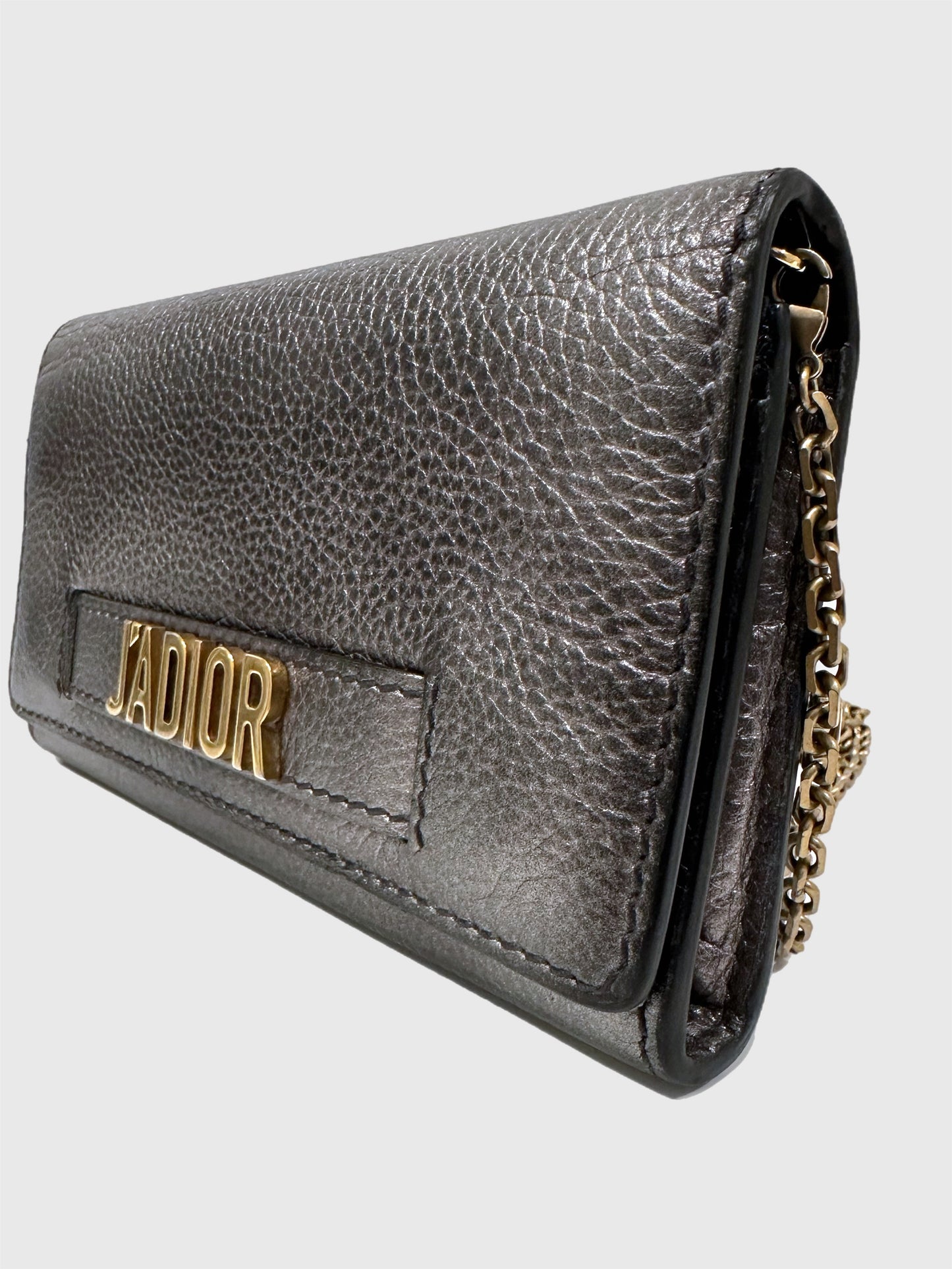 Dior J'adior Leather Croisière Silver Metallic Crossbody Wallet on Chain Clutch