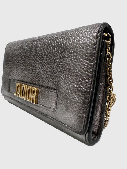 Dior J'adior Leather Croisière Silver Metallic Crossbody Wallet on Chain Clutch