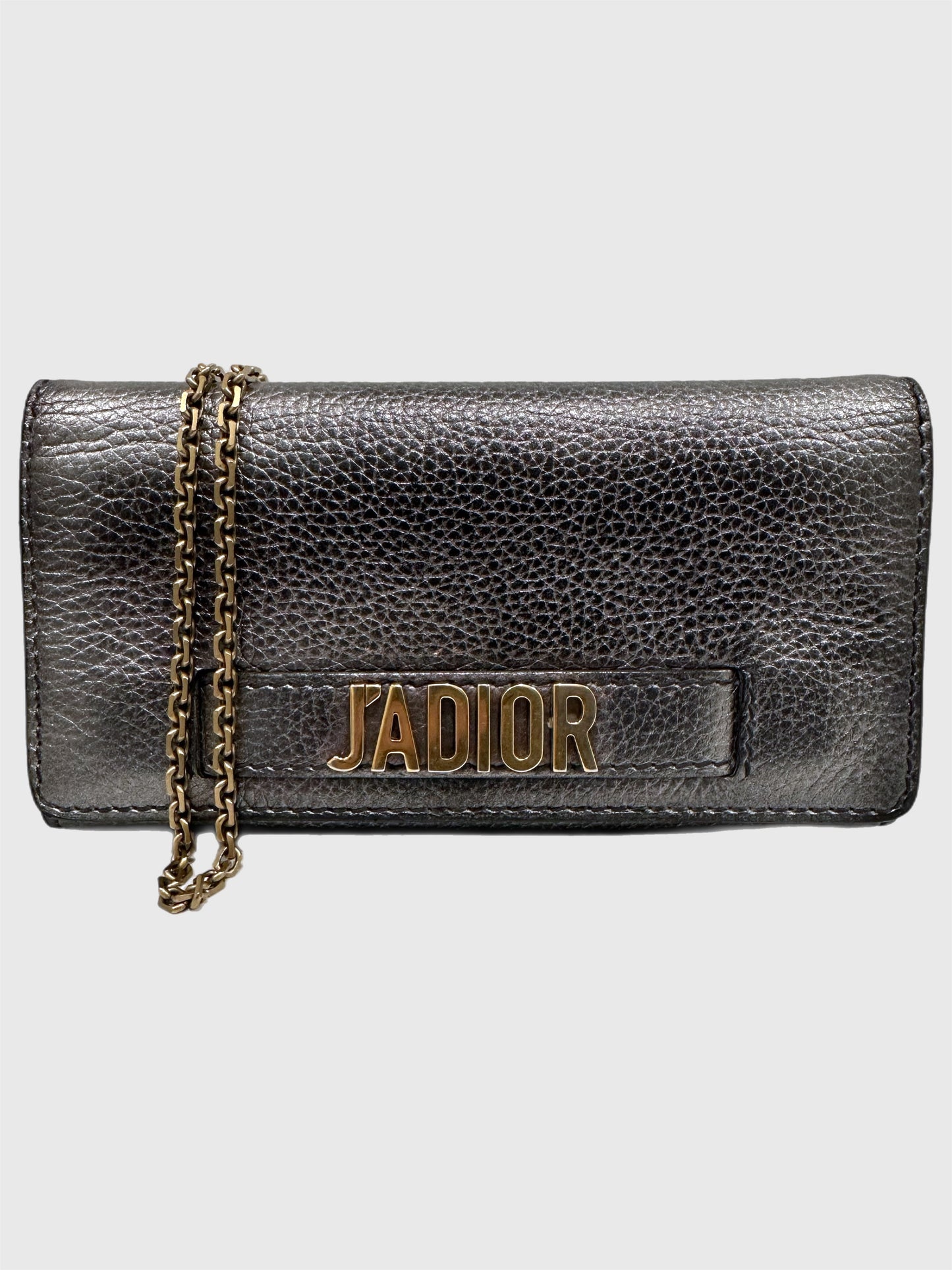 Dior J'adior Leather Croisière Silver Metallic Crossbody Wallet on Chain Clutch