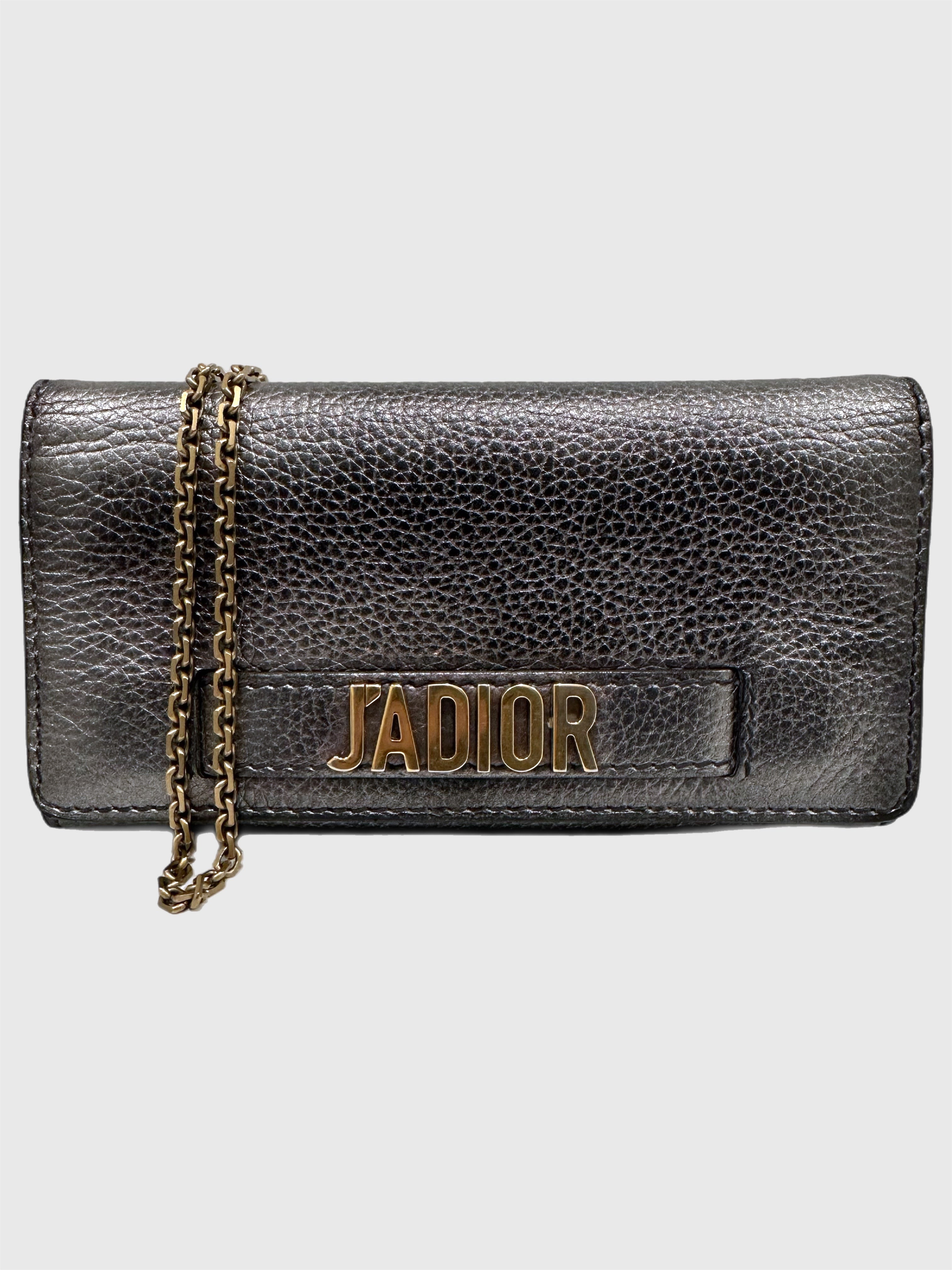 Dior J'adior Leather Croisière Silver Metallic Crossbody Wallet on Chain Clutch