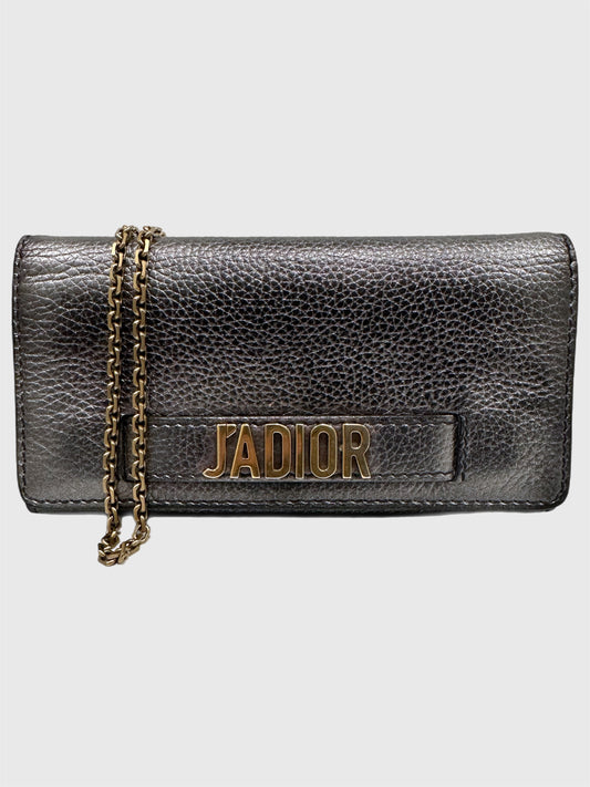 Dior J'adior Leather Croisière Silver Metallic Crossbody Wallet on Chain Clutch