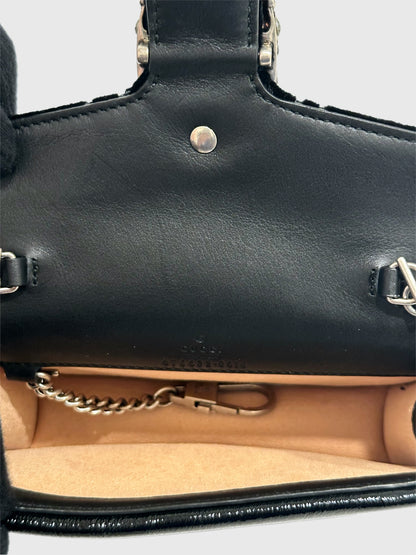 Pre-Owned Gucci GG Black Velvet Crystal Dionysus Super Mini Bag