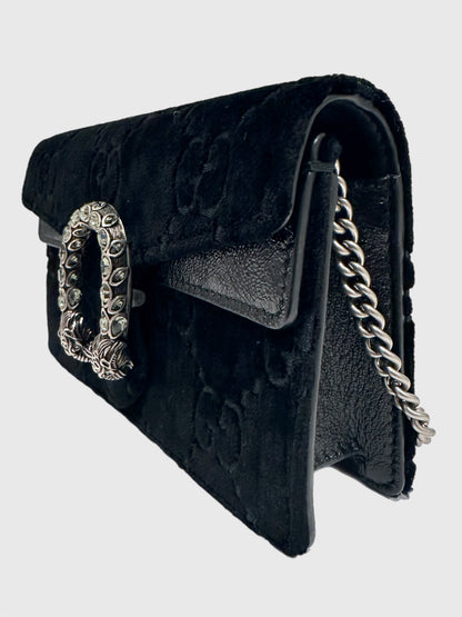 Pre-Owned Gucci GG Black Velvet Crystal Dionysus Super Mini Bag