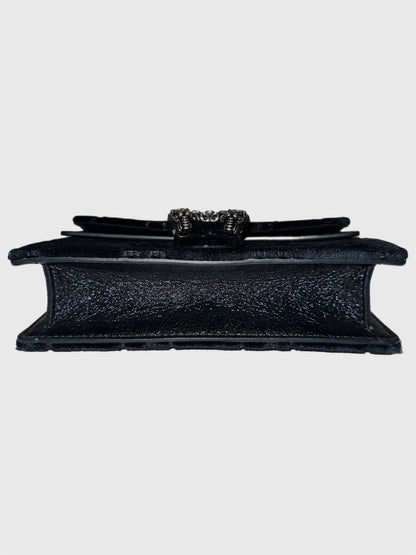 Pre-Owned Gucci GG Black Velvet Crystal Dionysus Super Mini Bag
