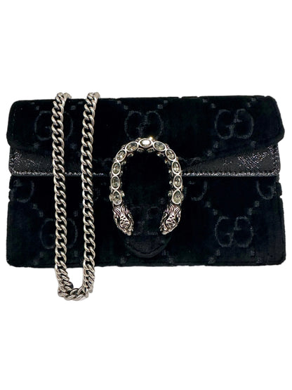 Pre-Owned Gucci GG Black Velvet Crystal Dionysus Super Mini Bag