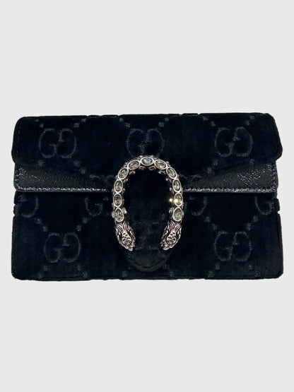 Pre-Owned Gucci GG Black Velvet Crystal Dionysus Super Mini Bag
