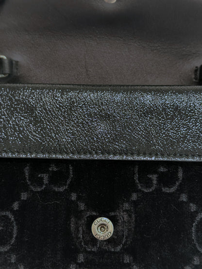 Pre-Owned Gucci GG Black Velvet Crystal Dionysus Super Mini Bag