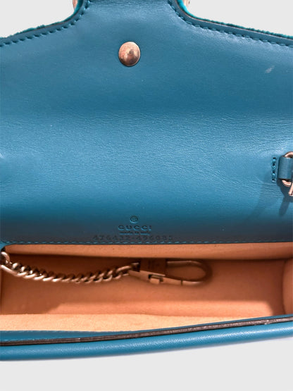 Gucci Teal Velvet Crystal Dionysus Super Mini Bag