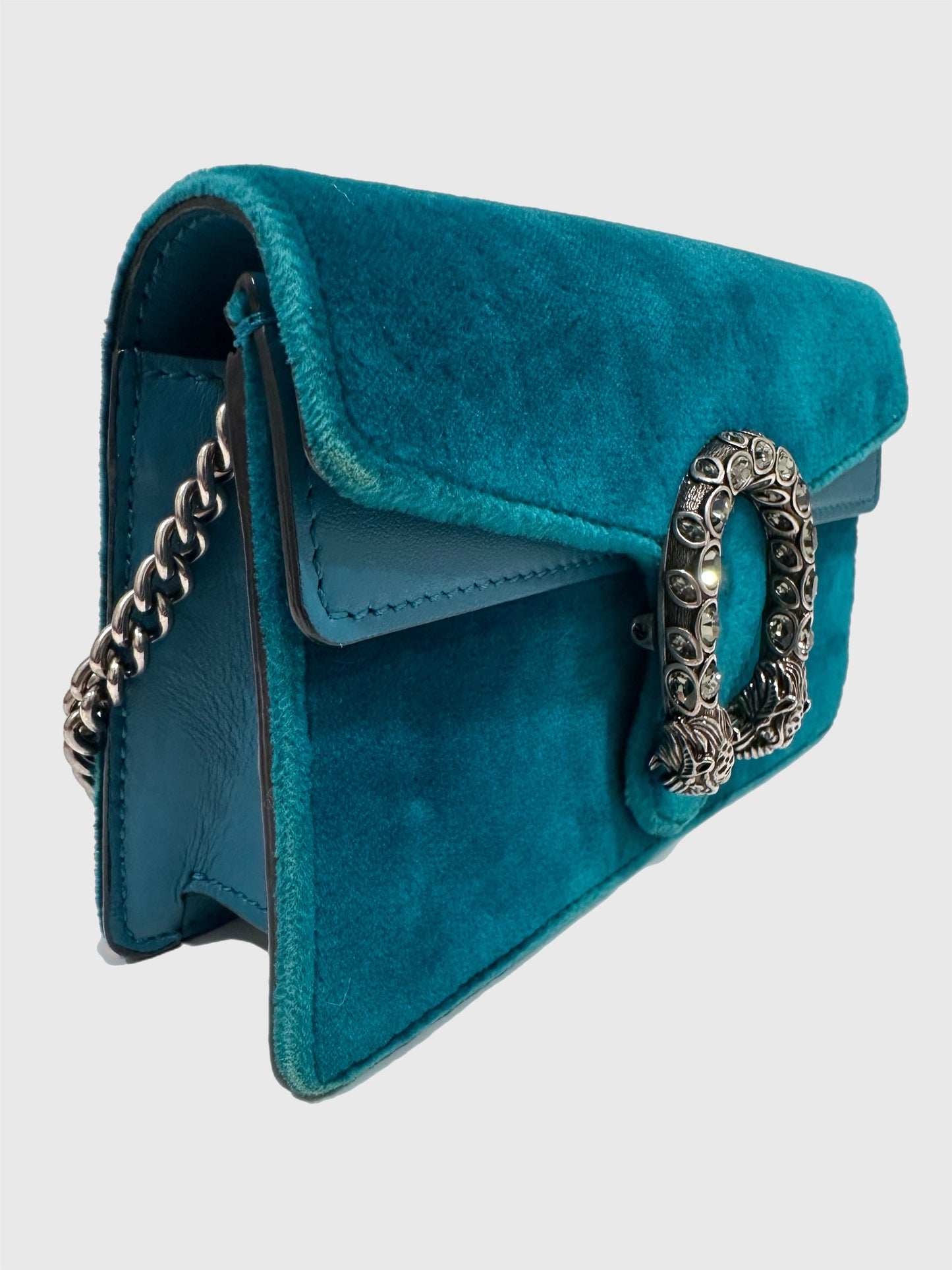 Gucci Teal Velvet Crystal Dionysus Super Mini Bag