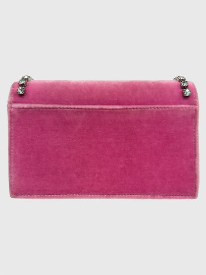 Gucci Pink Velvet Crystal Dionysus Super Mini Bag