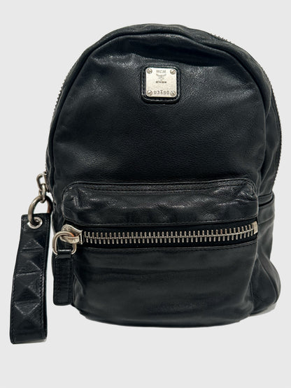 MCM Small Black Leather Lambskin Backpack