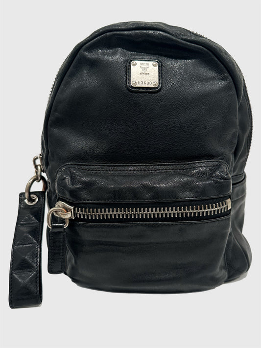 MCM Small Black Leather Lambskin Backpack