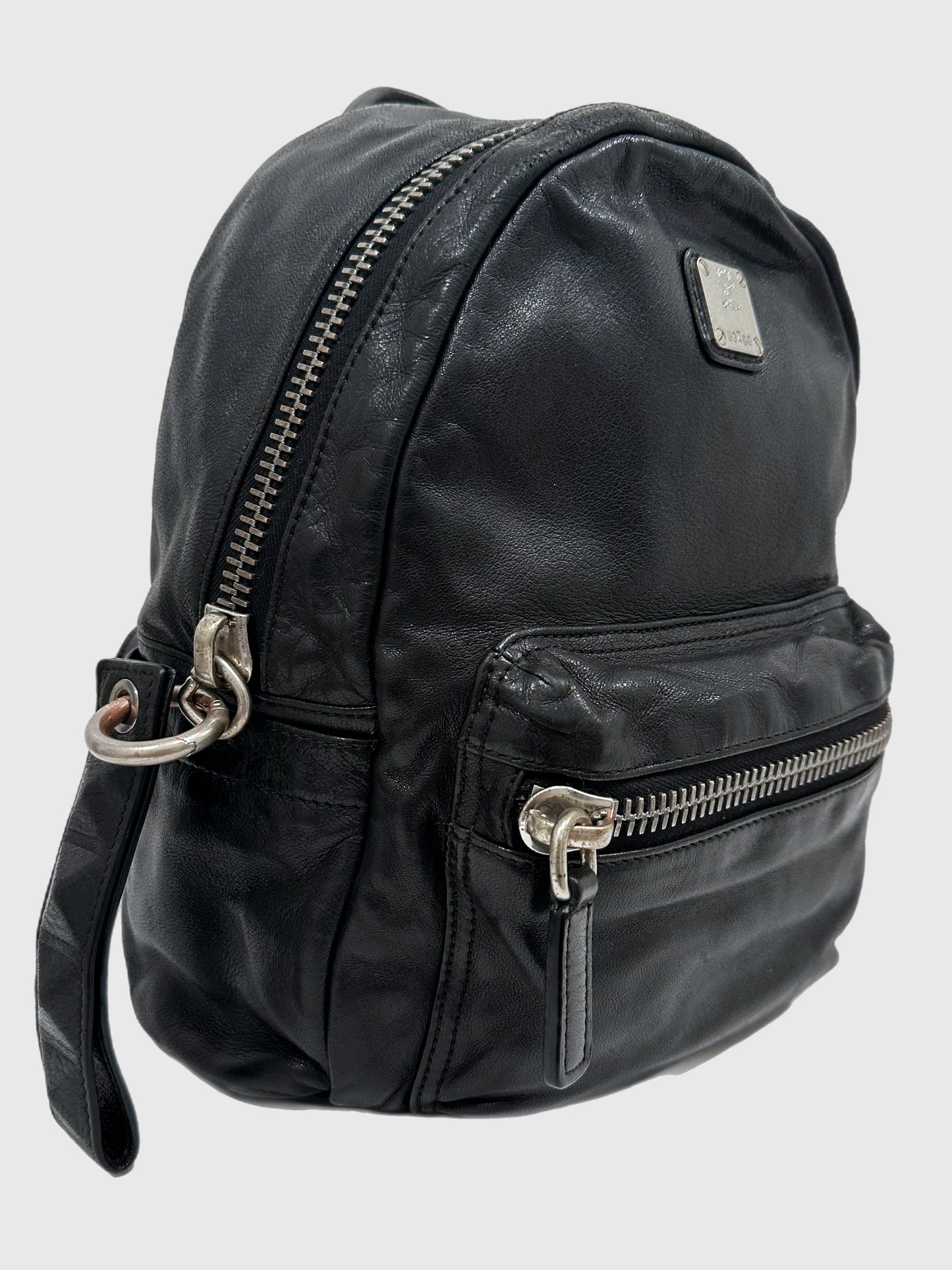 MCM Small Black Leather Lambskin Backpack