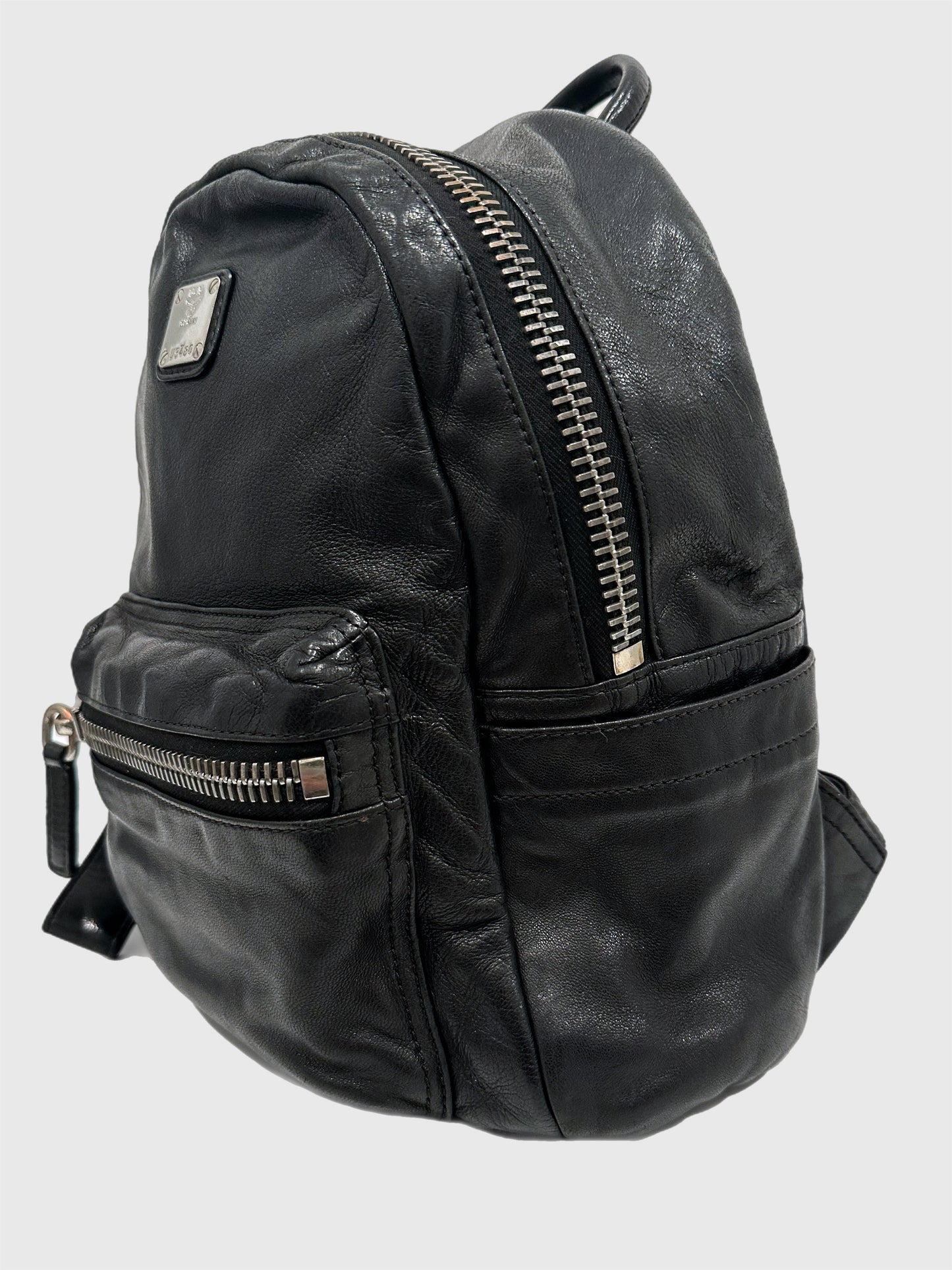 MCM Small Black Leather Lambskin Backpack