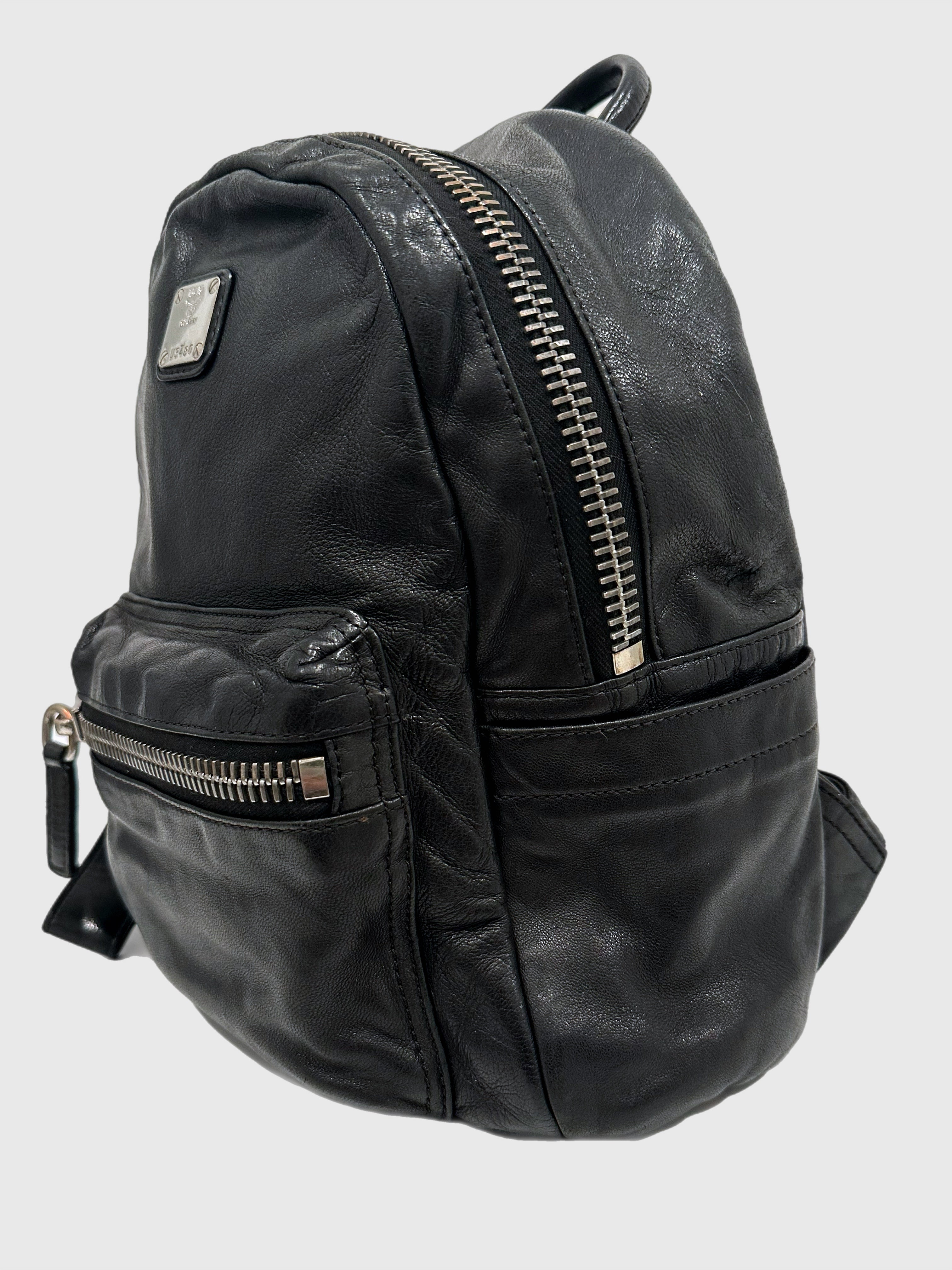 MCM Small Black Leather Lambskin Backpack