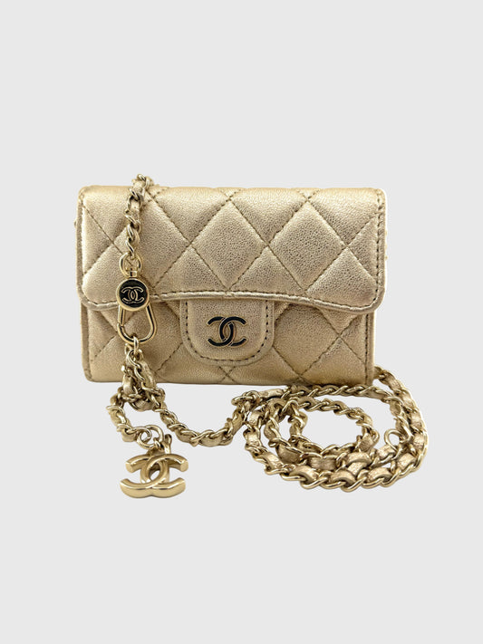 Chanel Classic Flap Gold Metallic Lambskin Crossbody/Belt Coin Bag