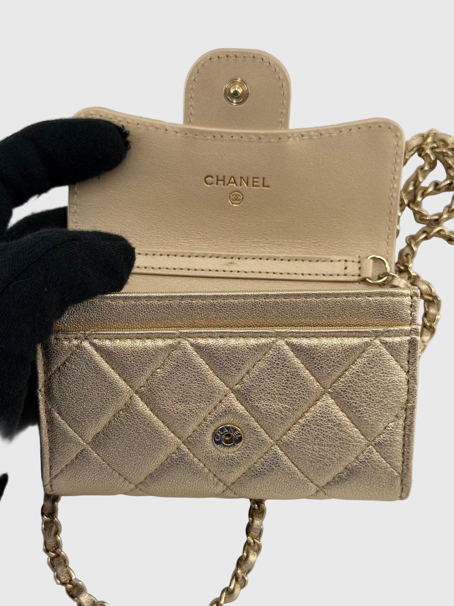 Chanel Classic Flap Gold Metallic Lambskin Crossbody/Belt Coin Bag