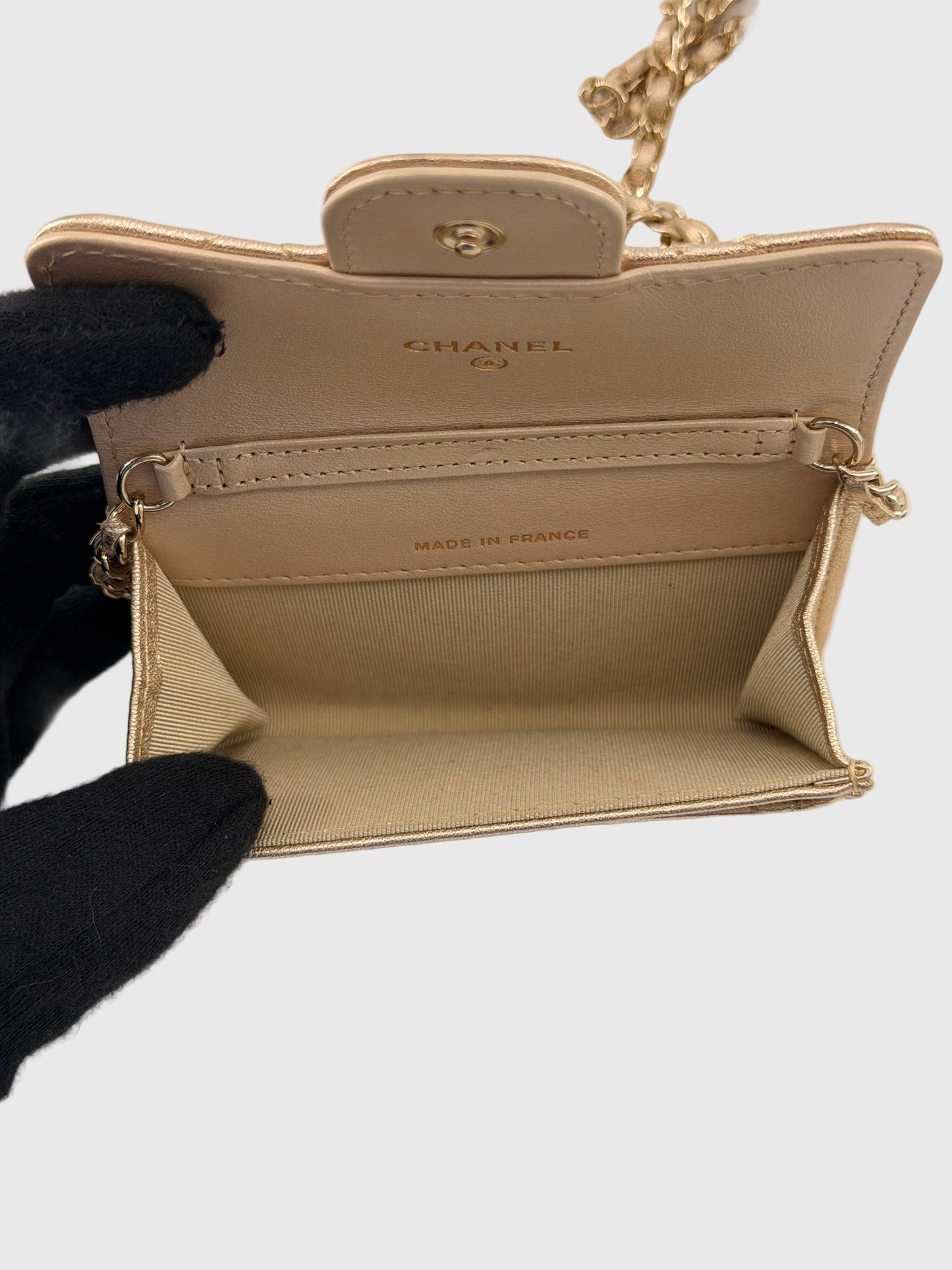 Chanel Classic Flap Gold Metallic Lambskin Crossbody/Belt Coin Bag