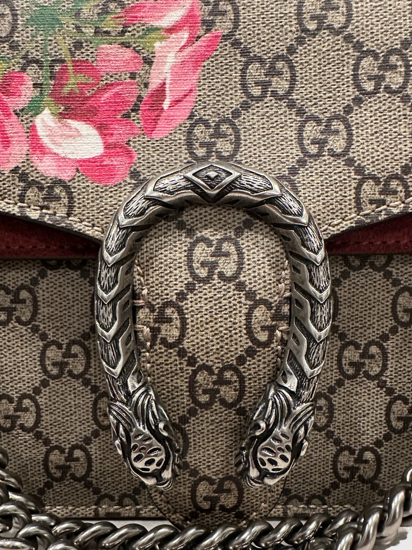 Gucci GG Red Pink Blooms Floral Dionysus Shoulder Small Canvas Bag