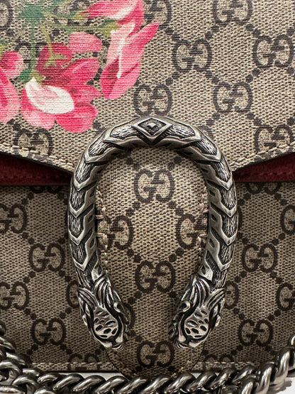Gucci GG Red Pink Blooms Floral Dionysus Shoulder Small Canvas Bag