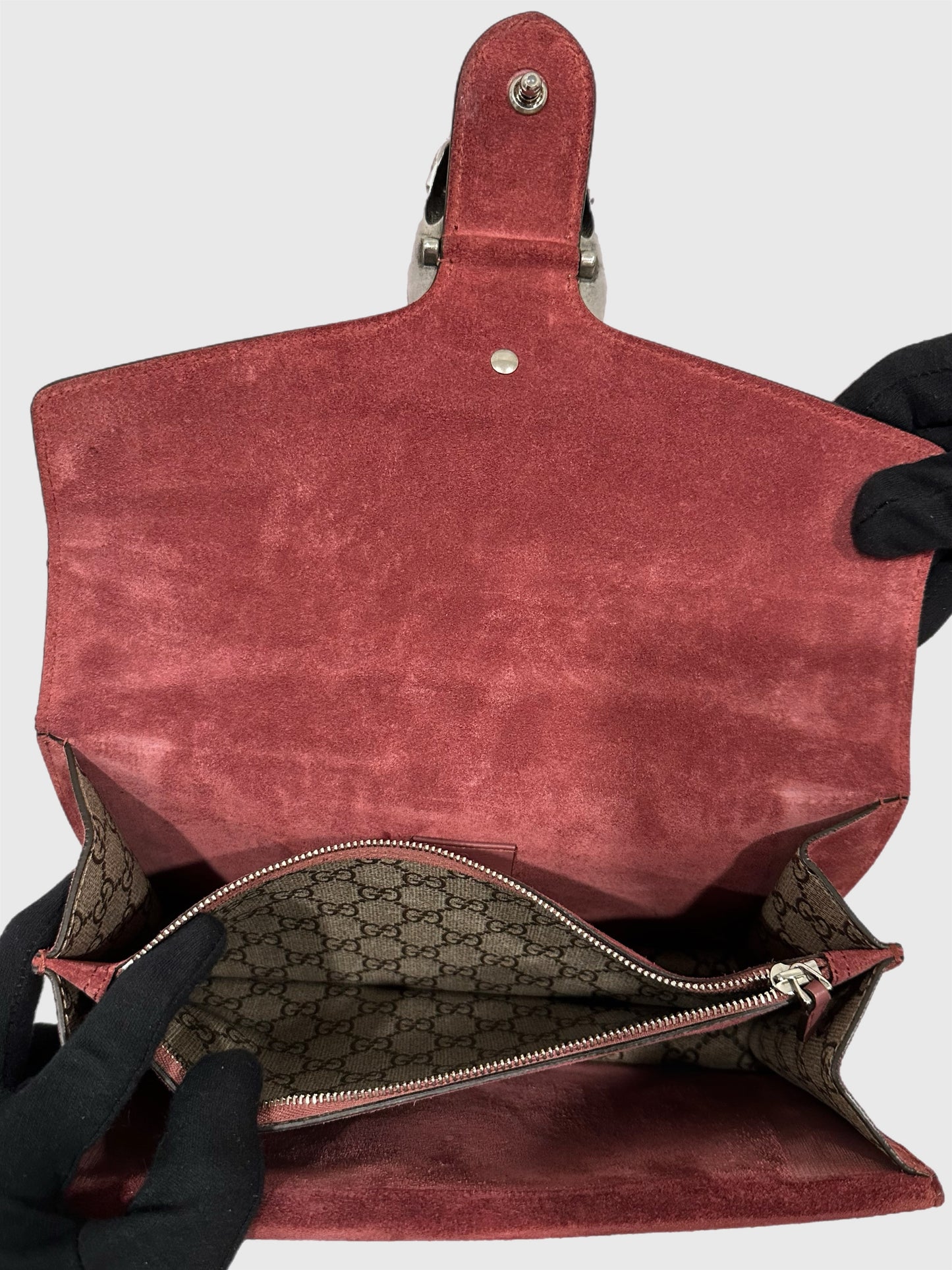 Gucci GG Red Pink Blooms Floral Dionysus Shoulder Small Canvas Bag