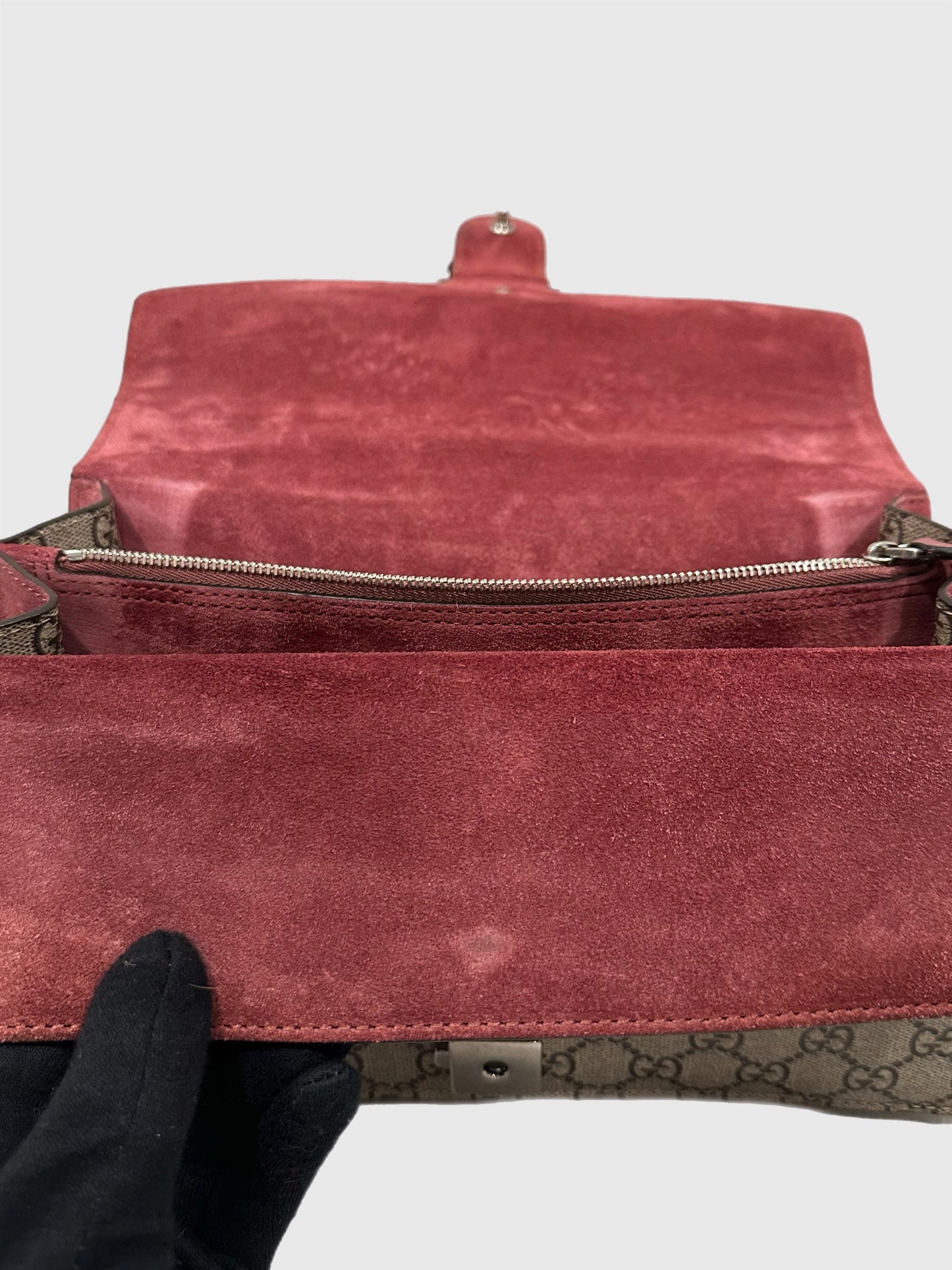 Gucci GG Red Pink Blooms Floral Dionysus Shoulder Small Canvas Bag