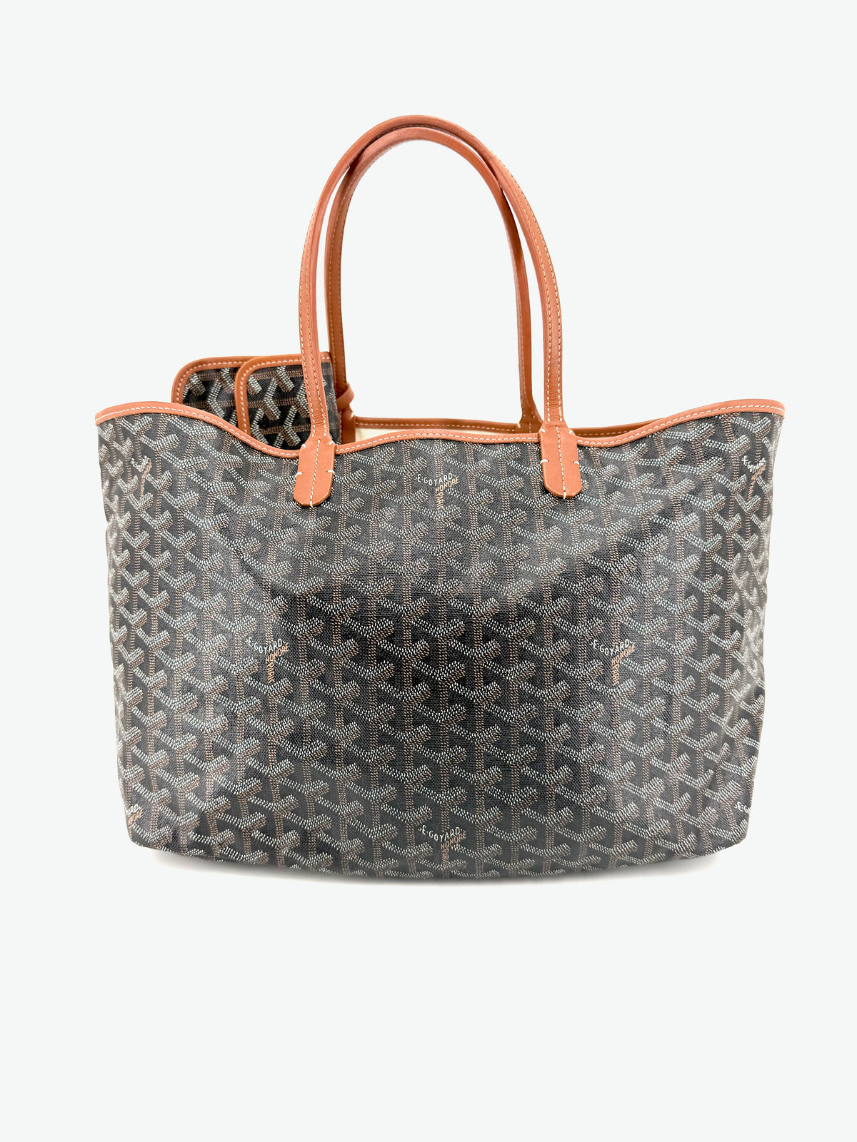 Pre-Owned Goyard Saint Louis PM Tote Black & Tan Goyardine Canvas with Pouch