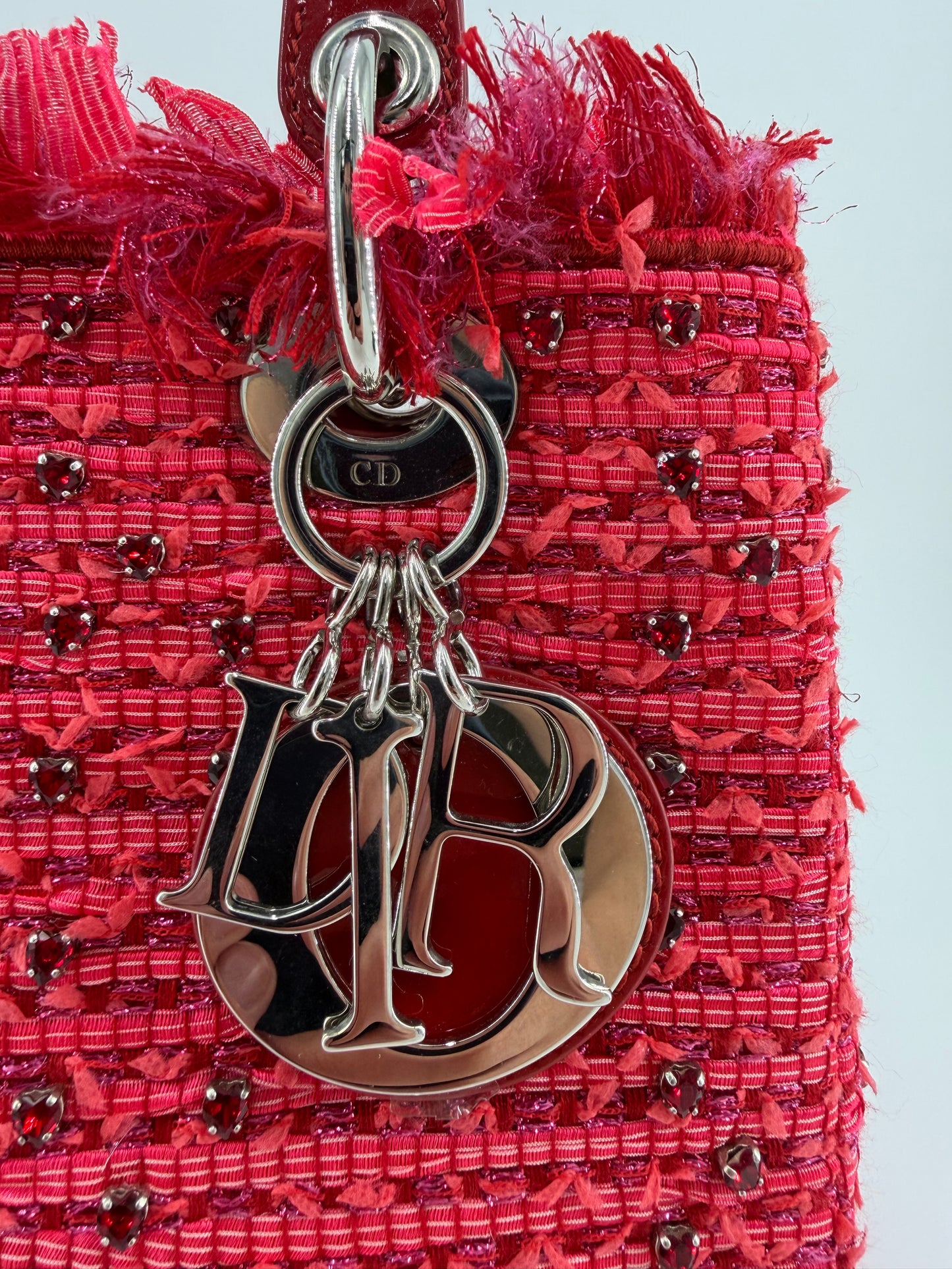 Christian Dior Lady Dior Red Tweed Medium Bag