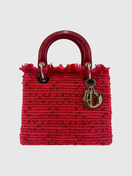 Christian Dior Lady Dior Red Tweed Medium Bag
