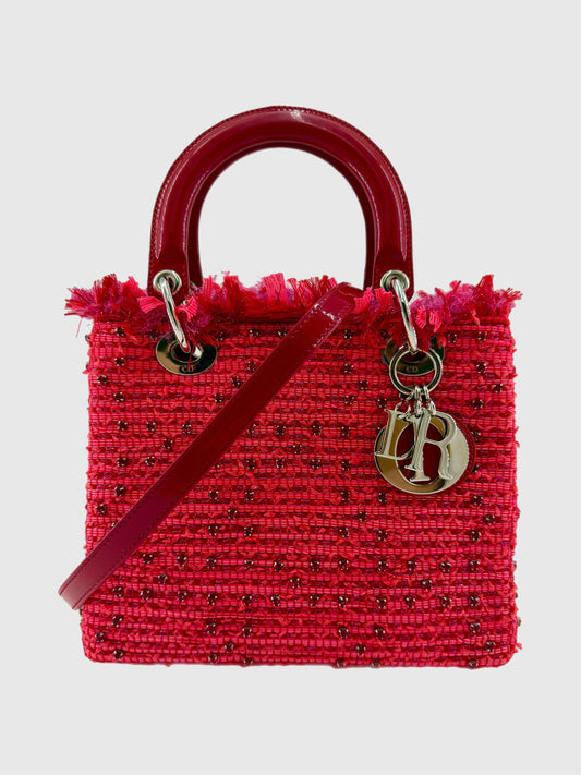 Christian Dior Lady Dior Red Tweed Medium Bag