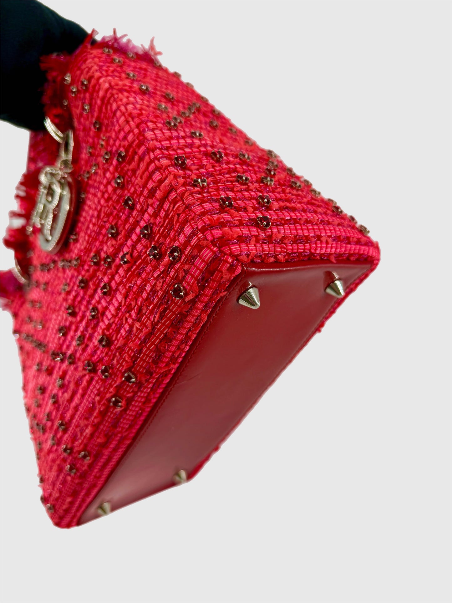 Christian Dior Lady Dior Red Tweed Medium Bag