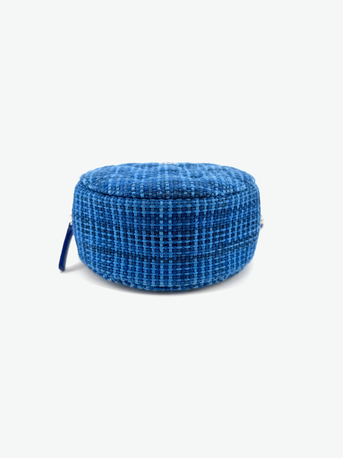 Pre-Owned Chanel Mini Round Blue Tweed Crossbody Bag Silver Hardware