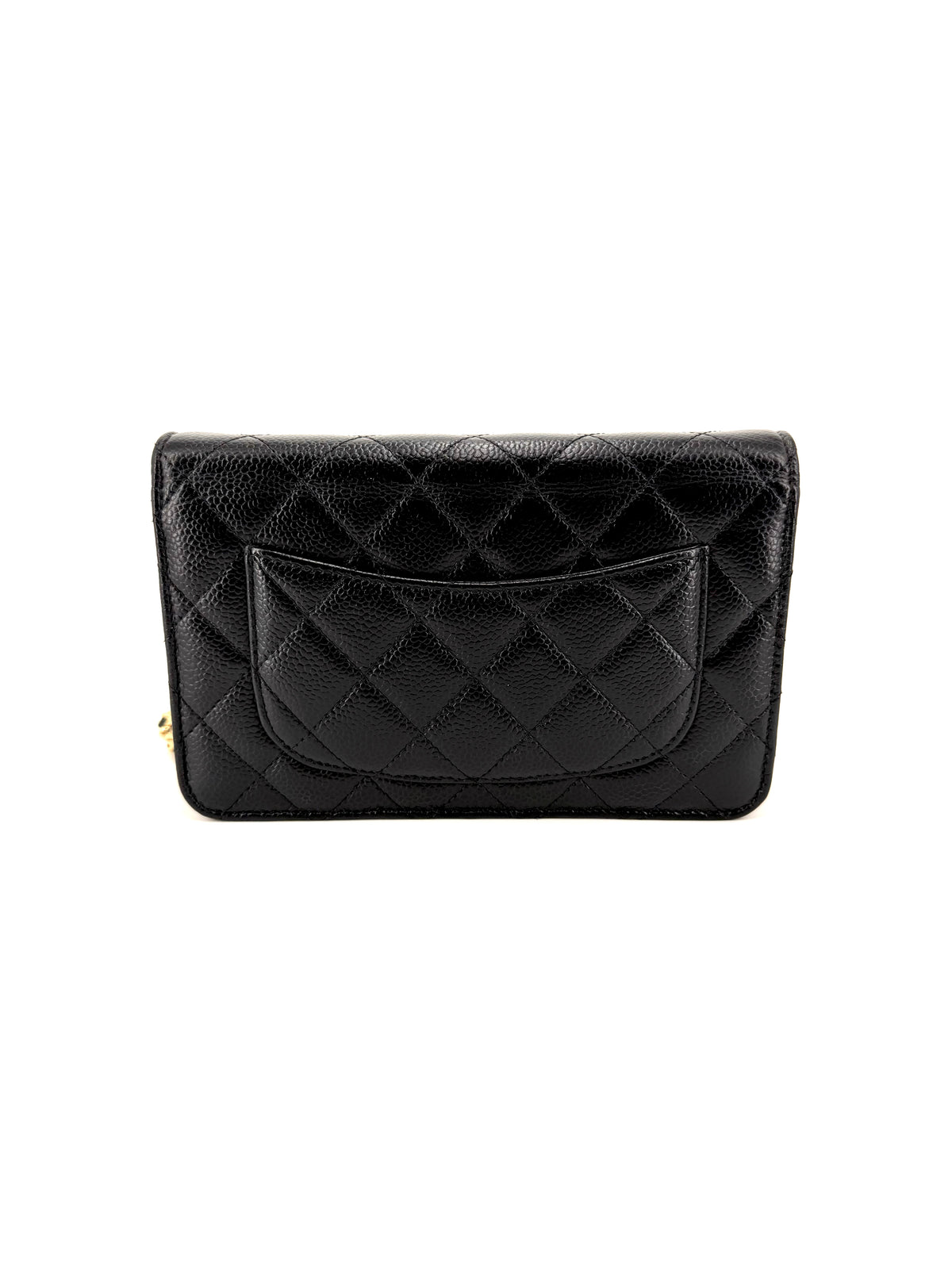 Pre-Owned Chanel Classic Wallet on Chain WOC Black Quilted Caviar Leather Gold Hardware