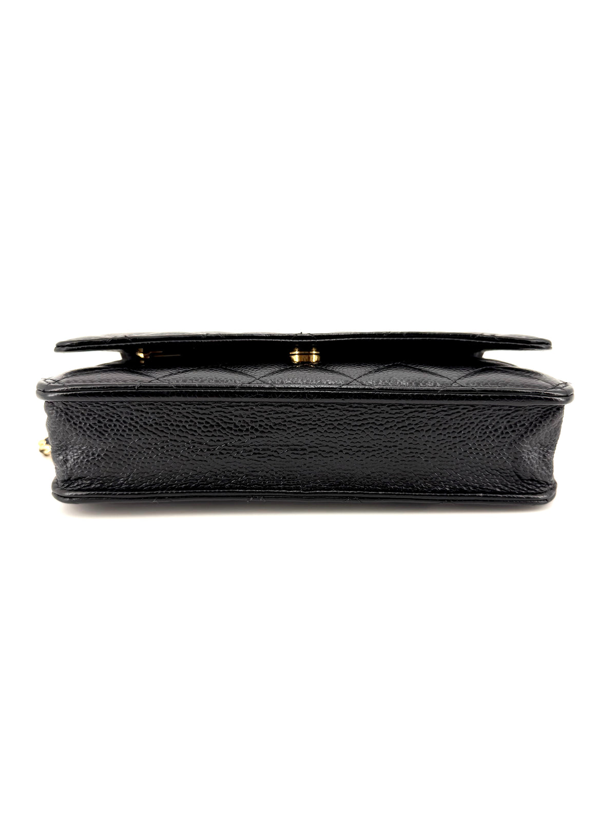 Pre-Owned Chanel Classic Wallet on Chain WOC Black Quilted Caviar Leather Gold Hardware