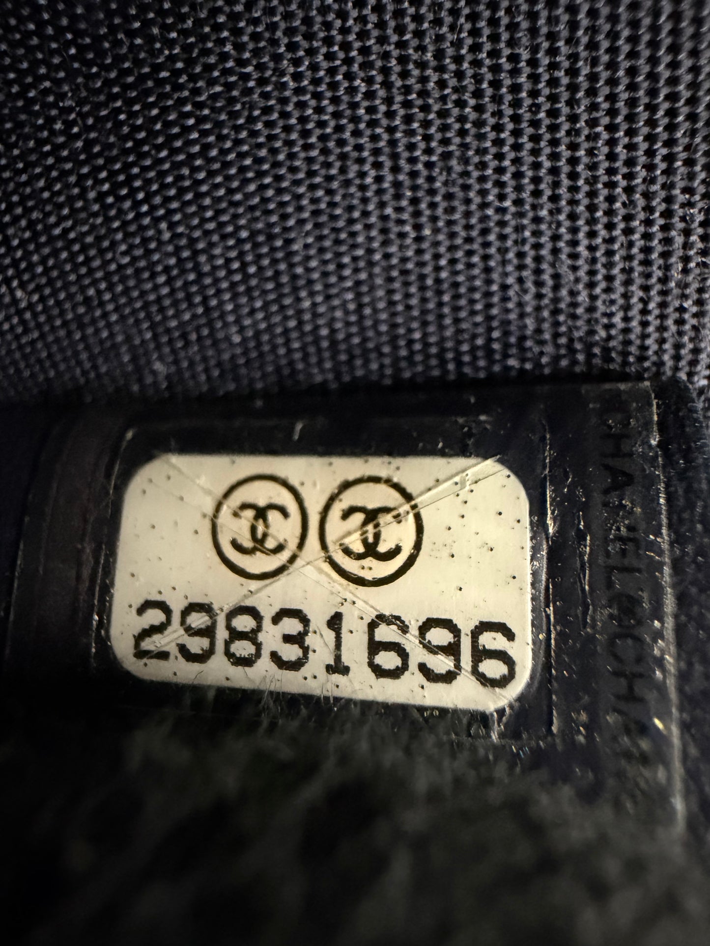 Chanel Tweed Filigree Round Navy, Red, and White Clutch Crossbody